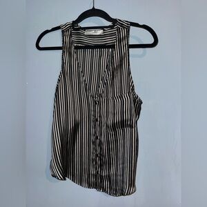 Chic Black and White Striped Blouse with Open Back Detail